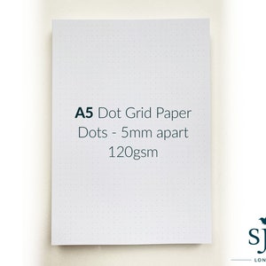 A5 Dot Grid Paper - Bright White, Smooth, 120 gsm Paper with 5mm Spaced Grey Dots