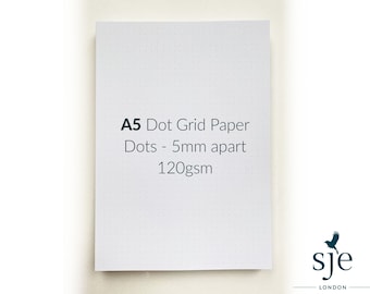 A5 Dot Grid Paper - Bright White, Smooth, 120 gsm Paper with 5mm Spaced Grey Dots