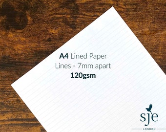 A4 LINED Paper - Bright White, Smooth, 120 gsm Paper with 7mm Spaced Grey Lines