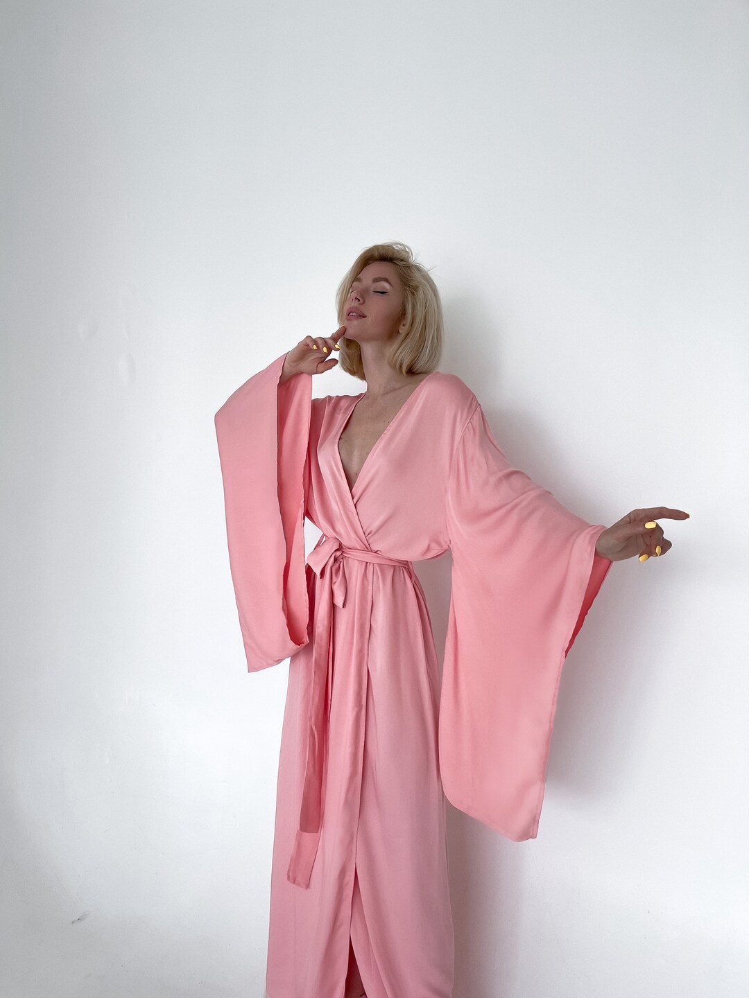Women's Cotton Long Robe Bridesmaid Kimono Robe Blush Etsy