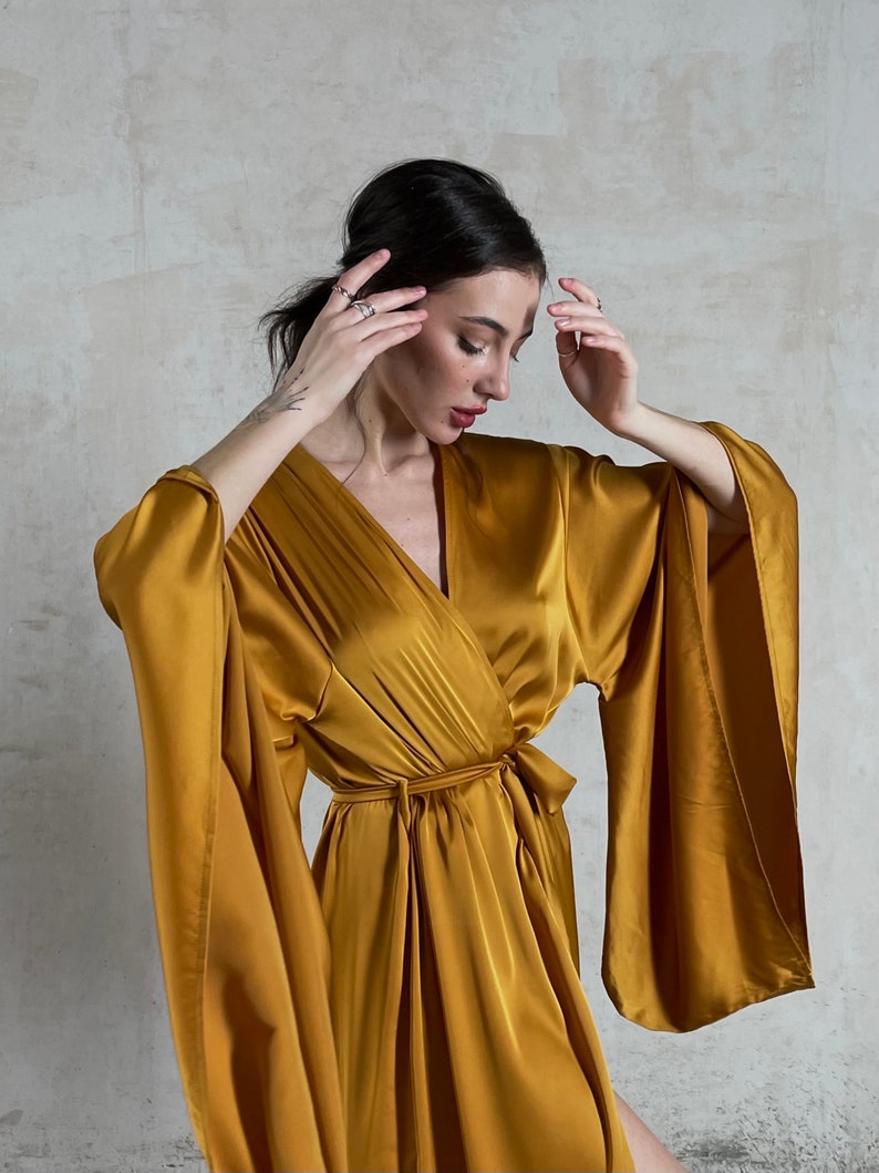Kimono Seide Robe Seidige Kimonoärmel lange Robe Etsy.de
