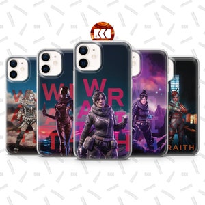May include: Set of five clear phone cases with different Apex Legends characters. The cases feature Wraith, Bloodhound, Octane, Lifeline, and Mirage. The cases have a white background with red text that says "WARPATH".