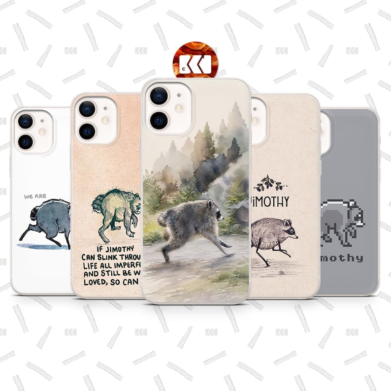 a collection of five iPhone cases, each with a unique design and animal illustration.