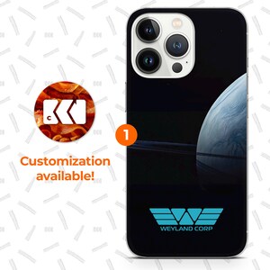 a black phone case with a space-themed design, including a planet and a star. The phone case has a customizability feature, as indicated by the text "Customization available!" and the number "1".