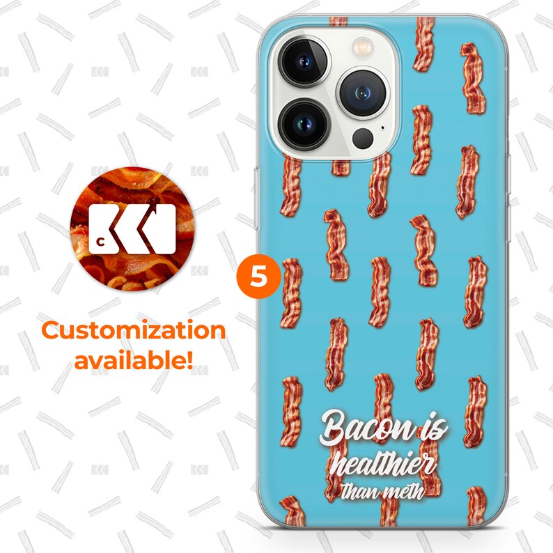 a blue phone case with bacon on it