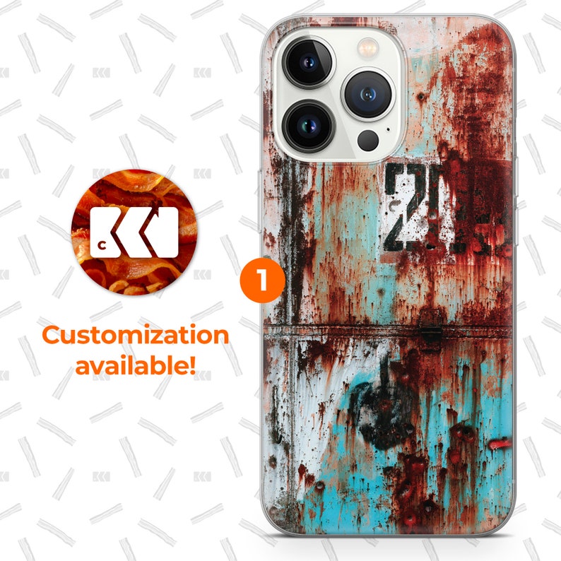 a rusted out phone case with a picture of a number on it