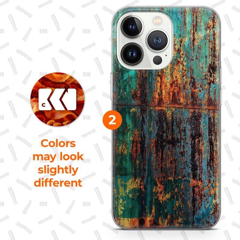 a cell phone case with a rusted metal surface