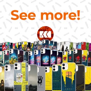 The image is a collage of various phone cases featuring different designs and colors, with the text "See more!" displayed prominently at the top.