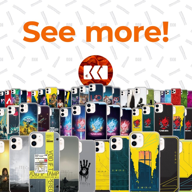The image is a collage of various phone cases featuring different designs and colors, with the text "See more!" displayed prominently at the top.