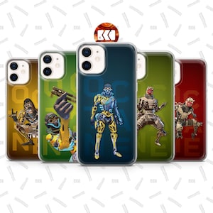 Puede incluir: Conjunto de cinco fundas para teléfono con diferentes personajes del videojuego Apex Legends. Las fundas son transparentes con un gráfico colorido de un personaje en la parte posterior. Los personajes son Bloodhound, Octane, Mirage, Lifeline y Crypto.