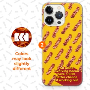 a yellow phone case with bacon on it