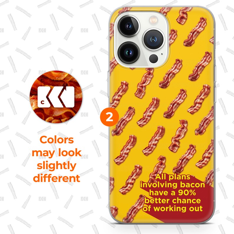 a yellow phone case with bacon on it