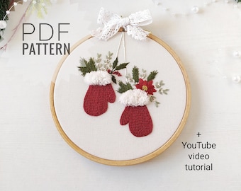 Christmas Mittens Embroidery Pattern: Holiday Ornament (PDF + Video)