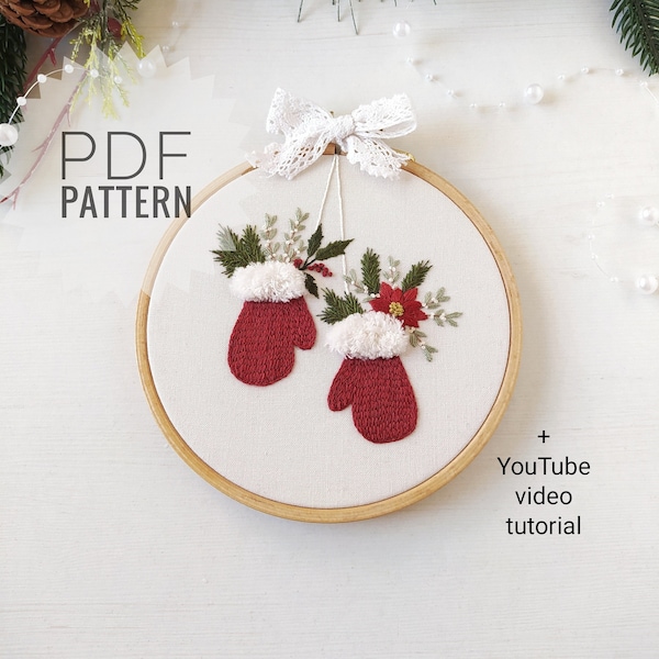 Modèle de broderie de mitaines de Noël pdf + tutoriel vidéo /Modèle de broderie de Noël/Collection Noël /Décor de Noël.