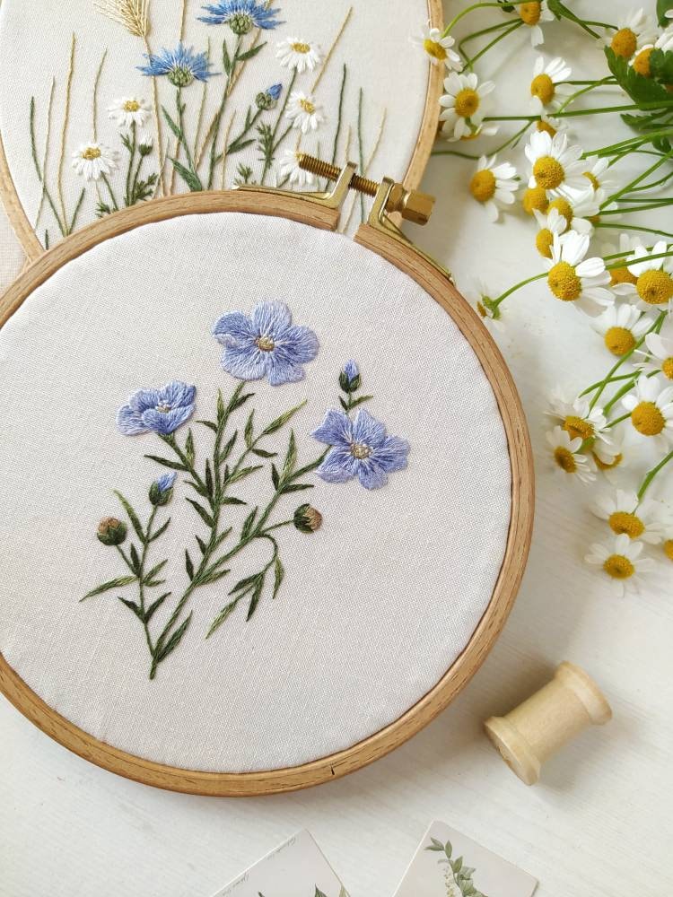 Flax Floral Embroidery Pattern: Botanical Embroidery - (PDF +
