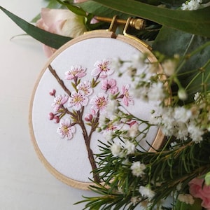 Cherry blossom embroidery pattern video tutorial, embroidery pattern pdf, botanical embroidery pattern, floral embroidery design image 5