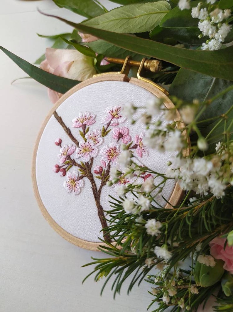 Cherry blossom embroidery pattern video tutorial, embroidery pattern pdf, botanical embroidery pattern, floral embroidery design image 5