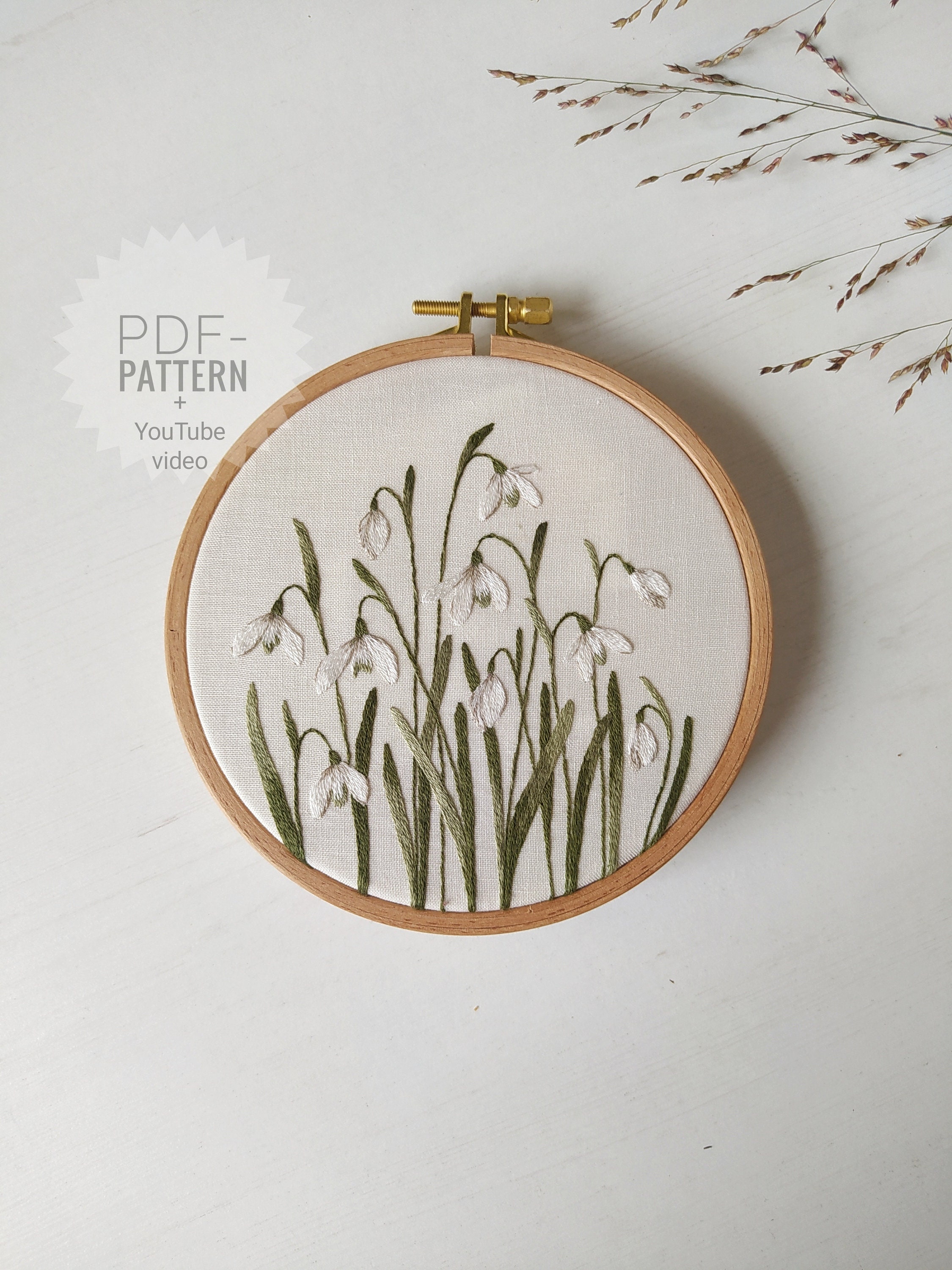 スノードロップの刺繍パターンPDF + ビデオチュートリアル - 春の