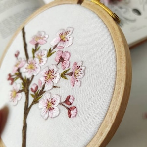 Cherry blossom embroidery pattern video tutorial, embroidery pattern pdf, botanical embroidery pattern, floral embroidery design image 3