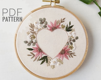 PDF Pattern/Embroidery Pattern/Detail instruction/Flower pattern/Botanical Collection/Digital Download/Flower ornament/Mother's Day/Heart