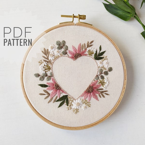 Patron PDF/Motif de broderie/Instructions détaillées/Patron floral/Collection botanique/Téléchargement numérique/Ornement floral/Fête des Mères/Cœur