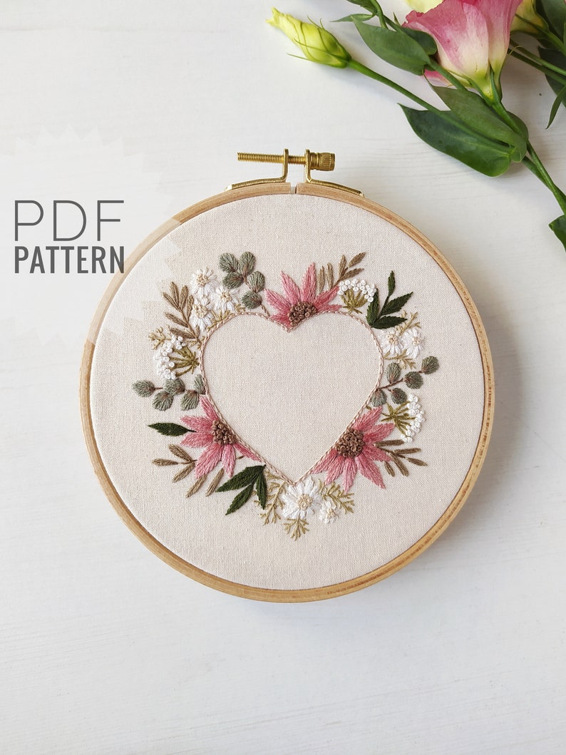 PDF Pattern/Embroidery Pattern/Detail instruction/Flower pattern/Botanical Collection/Digital Download/Flower ornament/Mother's Day/Heart image 1