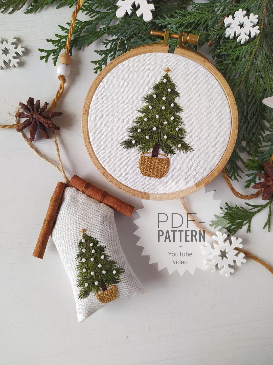 Christmas Tree Embroidery Pattern: Winter Floral Design (PDF + Video ...