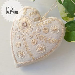 Tender Heart embroidery pattern, lavender sachet DIY pattern, PDF embroidery design