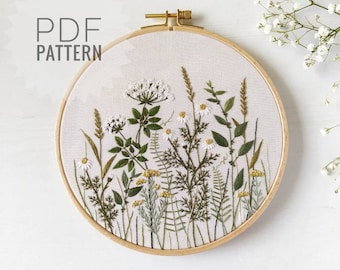 Patrón de bordado de prado de manzanilla en PDF: diseño de flores silvestres para bordado a mano