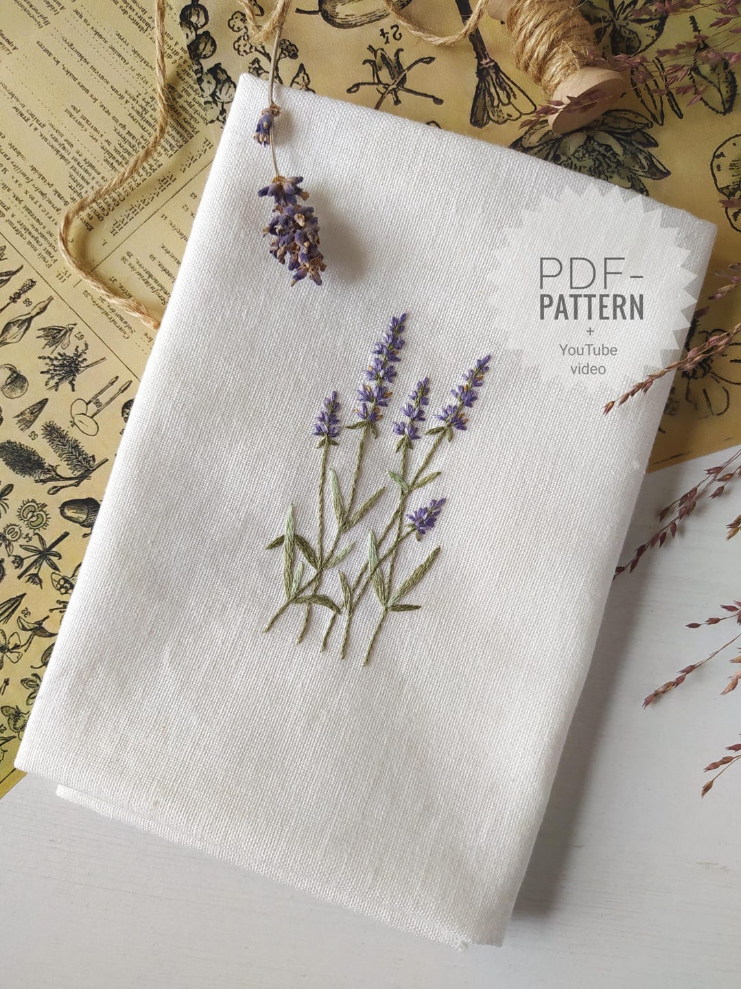 Lavender Hand Embroidery Pattern: Beginner Wildflower Design (PDF ...