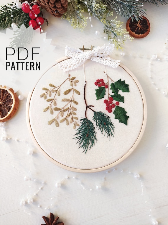 Christmas Twigs Embroidery Pattern: Detailed Instruction (PDF Pattern)