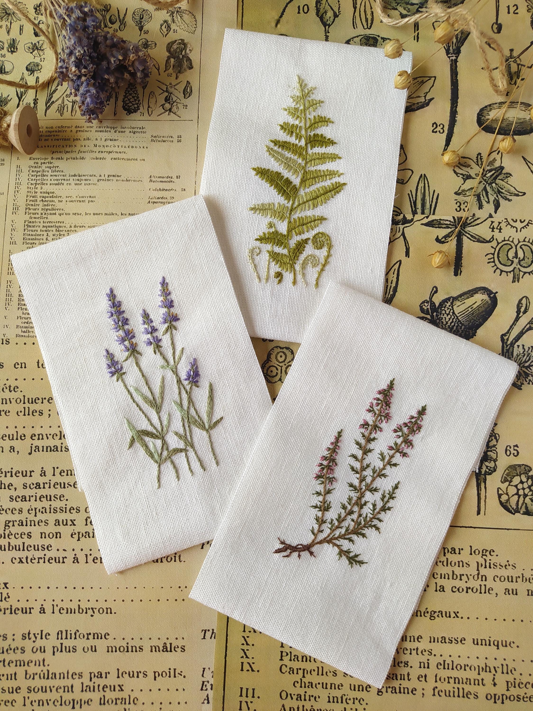 ボタニカルトリオ刺繍パターン PDF + ビデオ – ラベンダーヘザーシダの