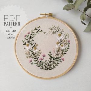 PDF Pattern,Embroidery Pattern,Detail instruction,Flower pattern,Botanical Collection,Digital Download,Flower ornament,Mother's Day,Heart