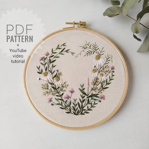 PDF Pattern,Embroidery Pattern,Detail instruction,Flower pattern,Botanical Collection,Digital Download,Flower ornament,Mother&#39;s Day,Heart