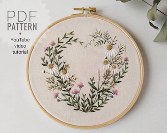 Patrón de bordado Corazón de Flores Silvestres: Diseño Botánico (Patrón en PDF + Vídeo)