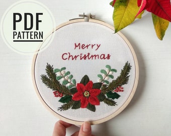 Padrão de bordado floral de Natal à mão: instruções detalhadas (padrão em PDF)