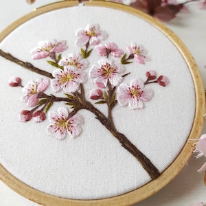 Cherry blossom embroidery pattern video tutorial, embroidery pattern pdf, botanical embroidery pattern, floral embroidery design image 2