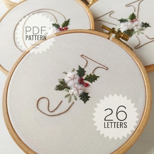 Alfabeto de Natal 26 letras A a Z padrão de bordado + tutorial em vídeo, padrão de Natal, bordado de feliz Natal, alegria, letras de Natal, monograma