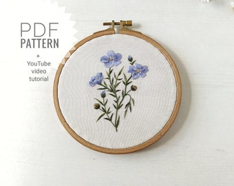 Patrón de bordado floral de lino: bordado botánico - (PDF + Vídeo)