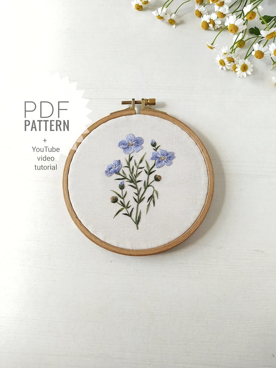 Flax Floral Embroidery Pattern: Botanical Embroidery - (PDF +