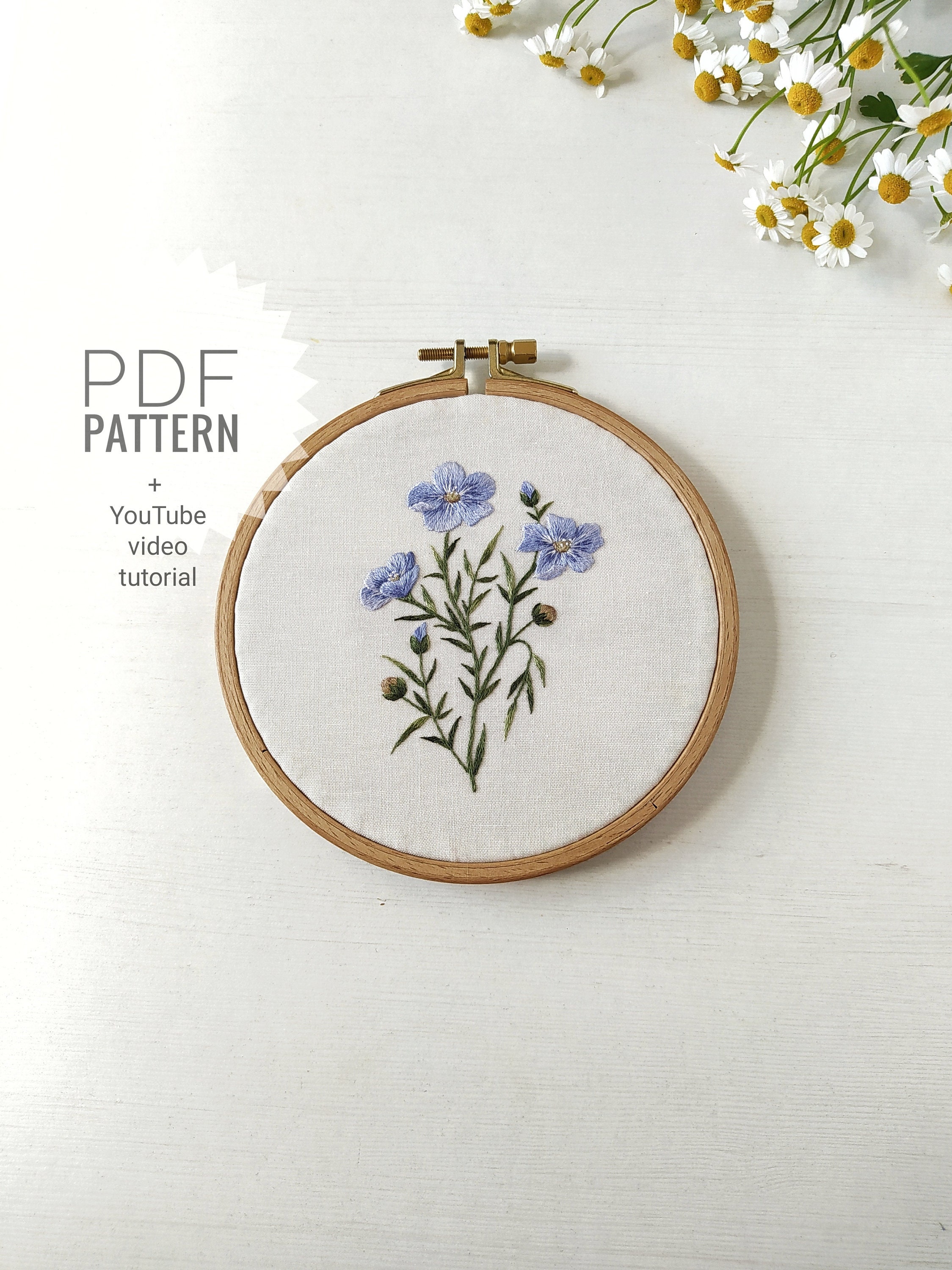 Flax Floral Embroidery Pattern: Botanical Embroidery - (PDF +