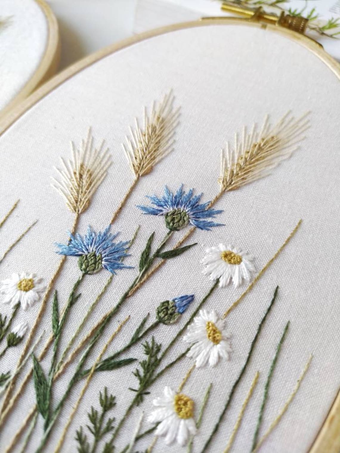 Cornflower Embroidery Pattern Video Tutorial Wildflower Etsy