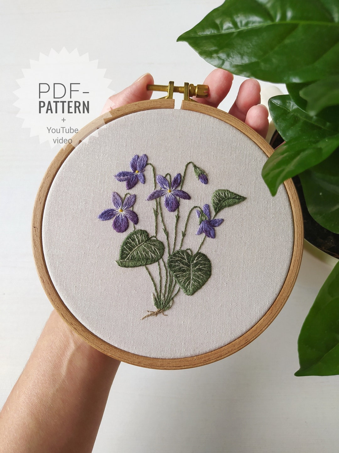 Violet Floral Embroidery Pattern - Botanical Embroidery (PDF + Video ...