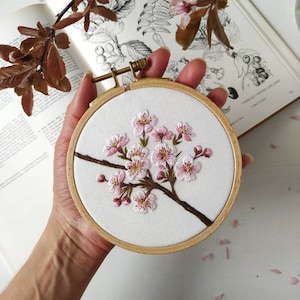 Cherry blossom embroidery pattern video tutorial, embroidery pattern pdf, botanical embroidery pattern, floral embroidery design image 4