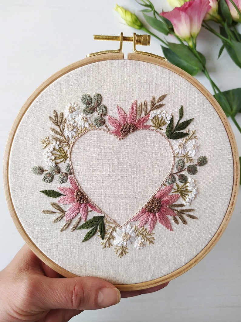 PDF Pattern/Embroidery Pattern/Detail instruction/Flower pattern/Botanical Collection/Digital Download/Flower ornament/Mother's Day/Heart image 2