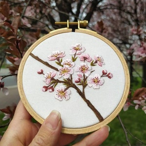 Cherry blossom embroidery pattern video tutorial, embroidery pattern pdf, botanical embroidery pattern, floral embroidery design image 6