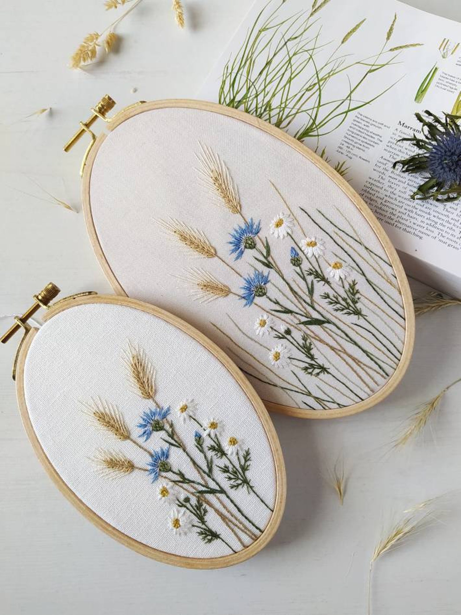 Cornflower Embroidery Pattern Video Tutorial Wildflower Etsy UK