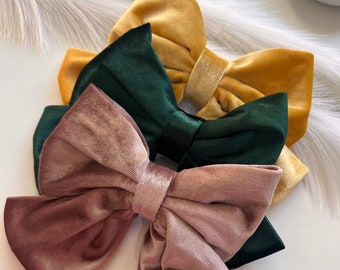 Women hair bows Velvet bow tie, big hair bow coquette aesthetic, pink bow, barrettes & clips effortless silk