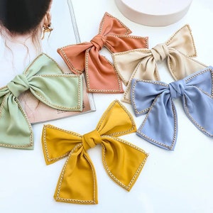 Hair Bow, Hair Clip, Hair Accessories, Solid Color Hair Bows, Metal Chain Hair Bow, Hair Bow for Adults, Kids, Fabric Hair Bow, Gift for Her