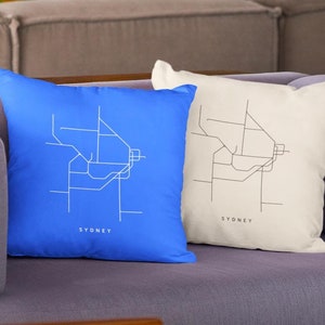 SYDNEY / MIS À JOUR EN 2025 / Coussin décoratif / Coussin / Décoration d'intérieur / Conception de carte minimale / Trains du métro de Sydney / Australie / Transports en commun / Dessin au trait